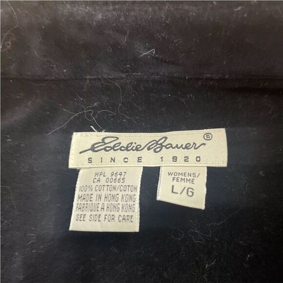 VTG EDDIE BAUER Velvet Shirt Dress Womens Snap Button Long Sleeve Collar Black L - Picture 3 of 13